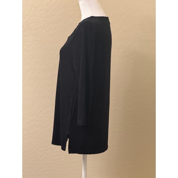 Chico's Black Lattice Scoop Neck 3/4 Sleeve Travelers Stretch Top Size 4/6 - Picture 3 of 11